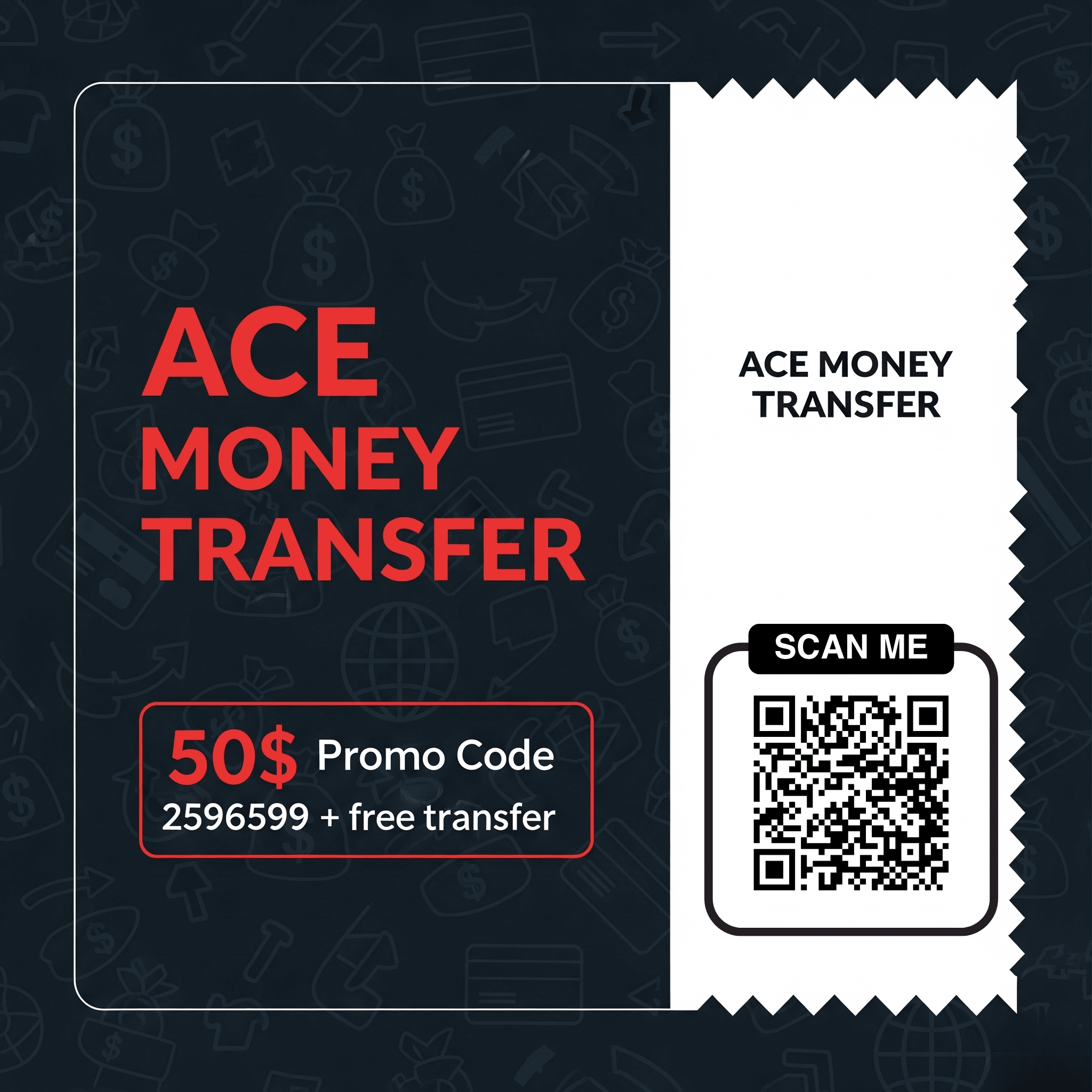 ACE Money Transfer 50 USD Gift Card | Use Bonus Code 2596599  | Valid Ace Promo Referral Code